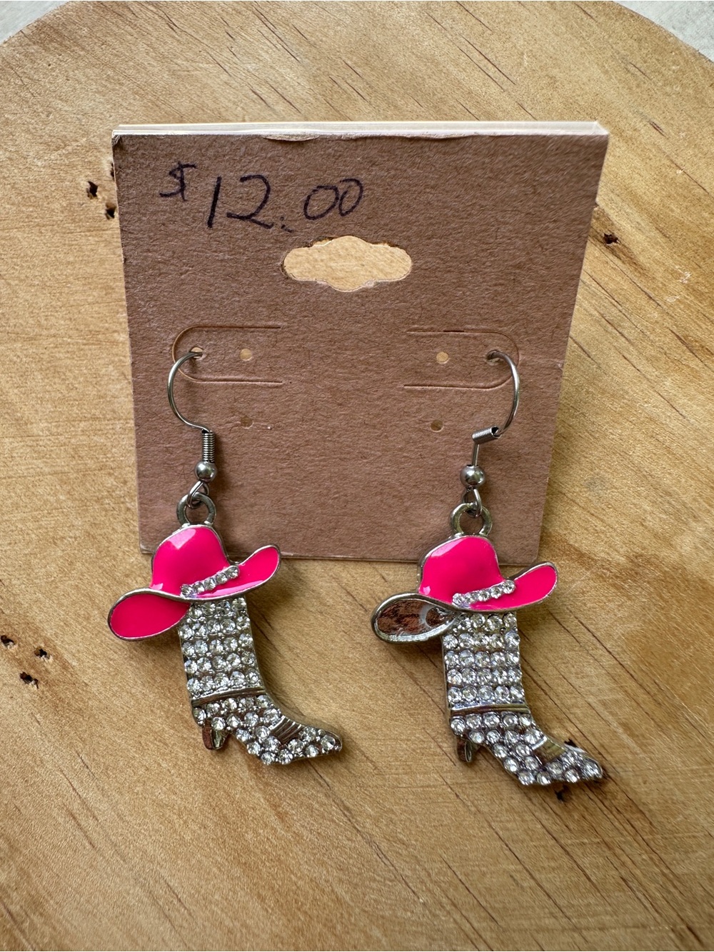 Pink Cowgirl Boot Dangle Earrings
